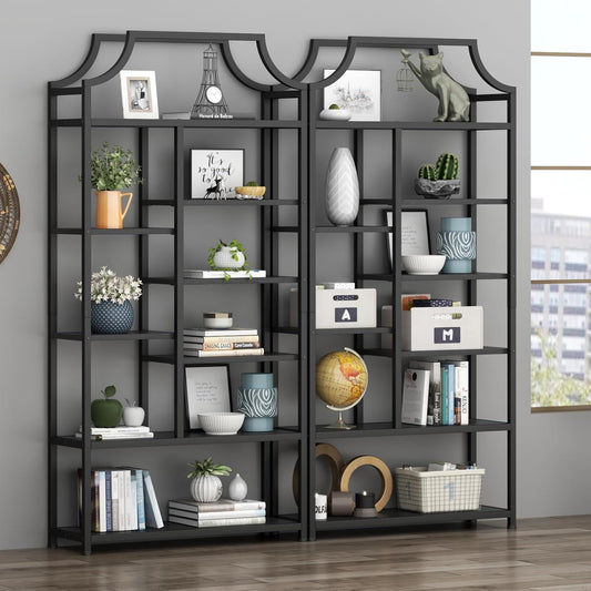 8-Tier Open Shelf Bookcase, 70.87"H x 31.5"L Lux Etagere Bookshelf, Modern Display Shelf with Black Metal Frame & Shelves,Tall Storage Display for Bedroom, Home Office & Living Room (Black)