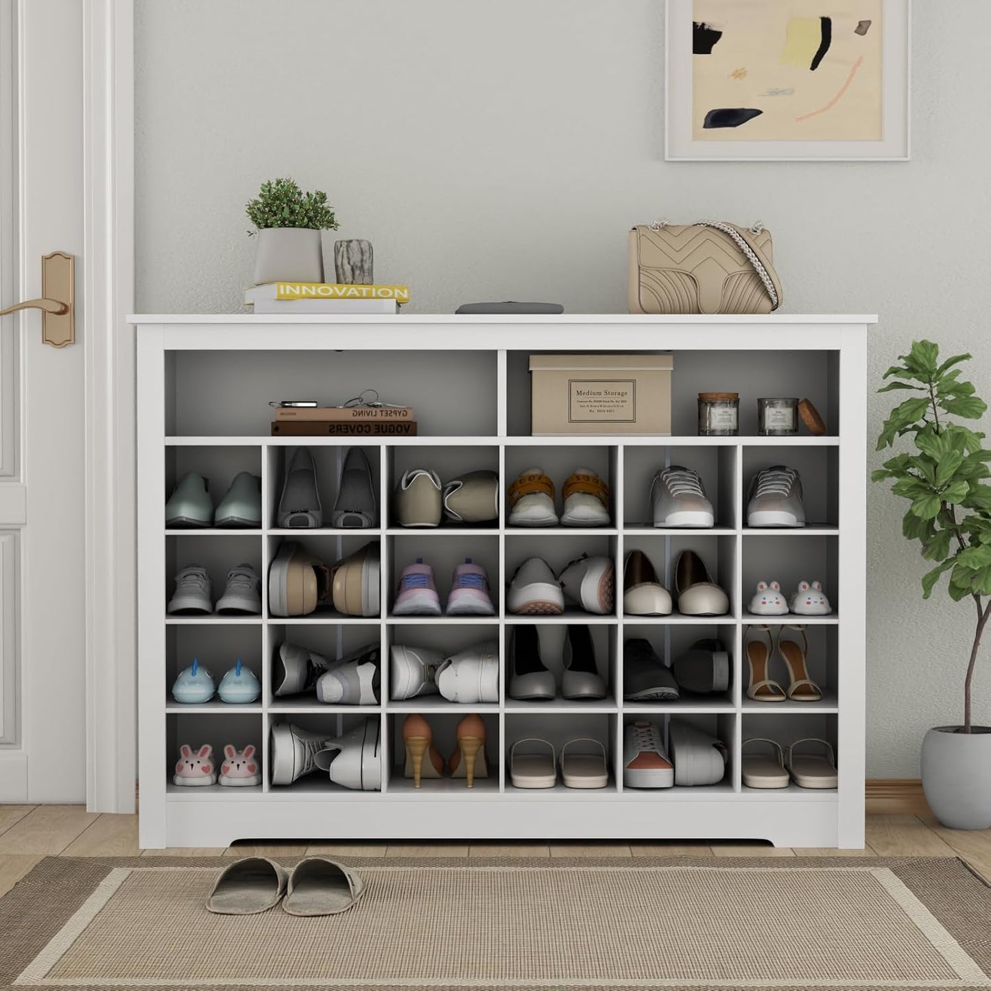 5-Tier Storage Cabinet for Entryway, Modern Shoe Rack with 26 Cubbies, Freestanding Shoe Organizer with 24 Pair Shoe Storage Cabinet for Hallway,Bedroom,Living Room(White