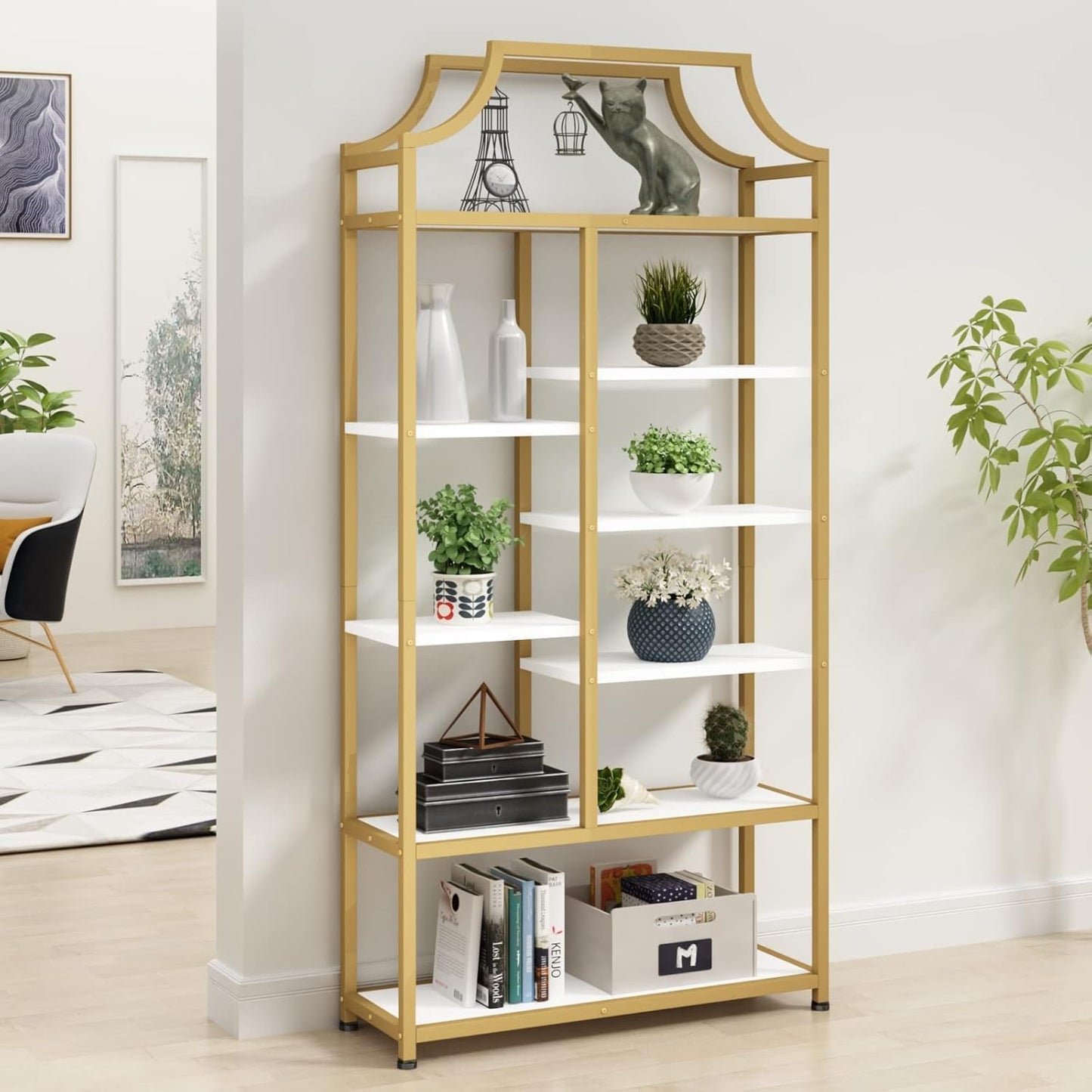 8-Tier Open Shelf Bookcase, 70.87"H x 31.5"L Lux Etagere Bookshelf, Modern Display Shelf with Black Metal Frame & Shelves,Tall Storage Display for Bedroom, Home Office & Living Room (Black)