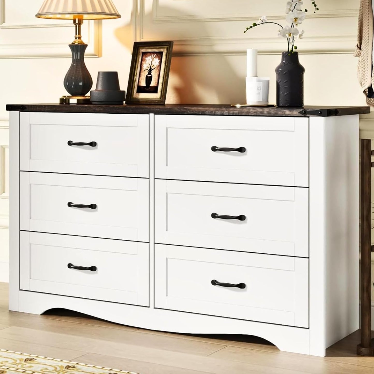 Farmhouse Dresser for Bedroom, Chest of Drawers with Natural Texture, Accent Storage Cabinet for Closet