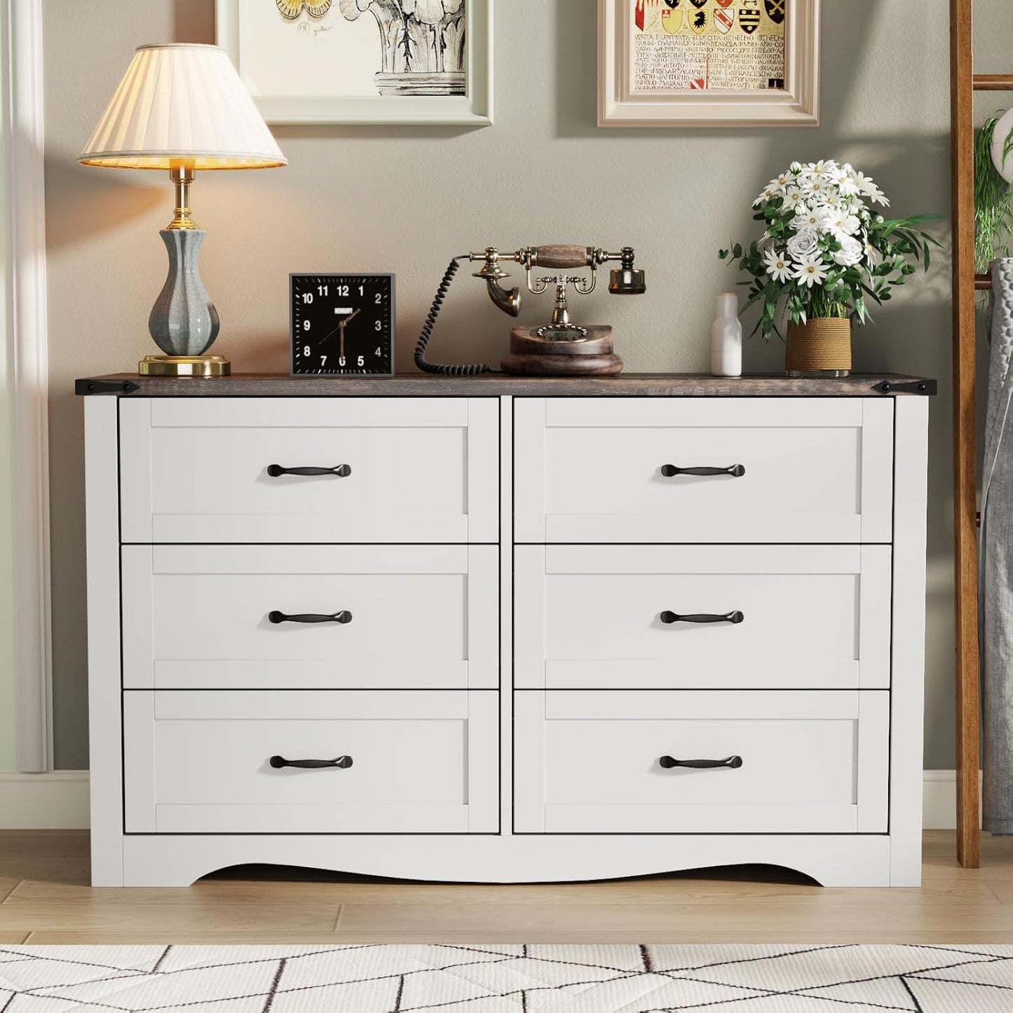 Farmhouse Dresser for Bedroom, Chest of Drawers with Natural Texture, Accent Storage Cabinet for Closet