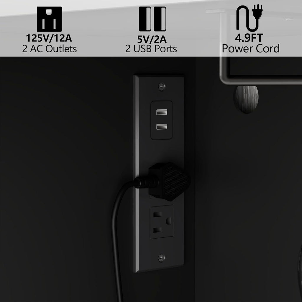 Kitchen Pantry Storage Cabinet with Charging Station and LED Lights, Freestanding Buffet Sideboards with Wine Glass Holder,Food Hutch Cabinet with Rotation 4-Tier Storage Rack for Kitchen(Black)