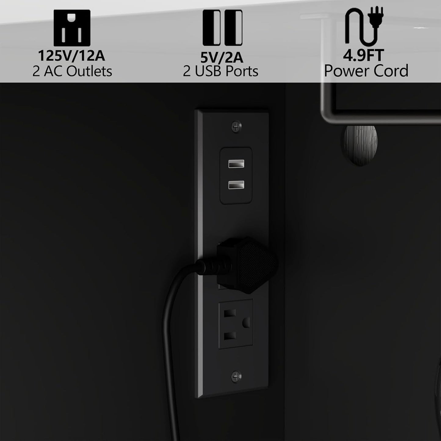 Kitchen Pantry Storage Cabinet with Charging Station and LED Lights, Freestanding Buffet Sideboards with Wine Glass Holder,Food Hutch Cabinet with Rotation 4-Tier Storage Rack for Kitchen(Black)