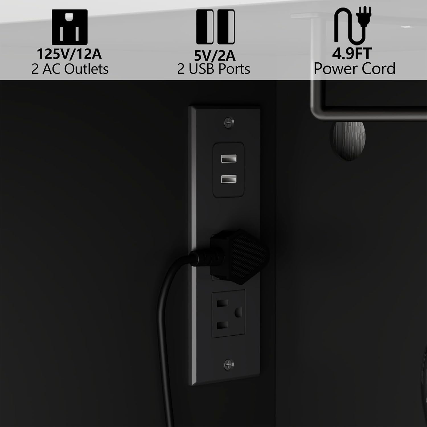 Kitchen Pantry Storage Cabinet with Charging Station and LED Lights, Freestanding Buffet Sideboards with Wine Glass Holder,Food Hutch Cabinet with Rotation 4-Tier Storage Rack for Kitchen(Black)