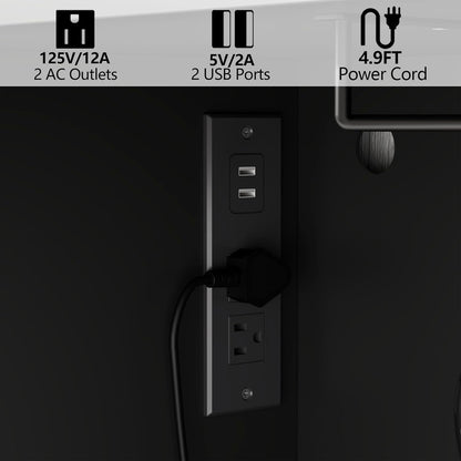 Kitchen Pantry Storage Cabinet with Charging Station and LED Lights, Freestanding Buffet Sideboards with Wine Glass Holder,Food Hutch Cabinet with Rotation 4-Tier Storage Rack for Kitchen(Black)