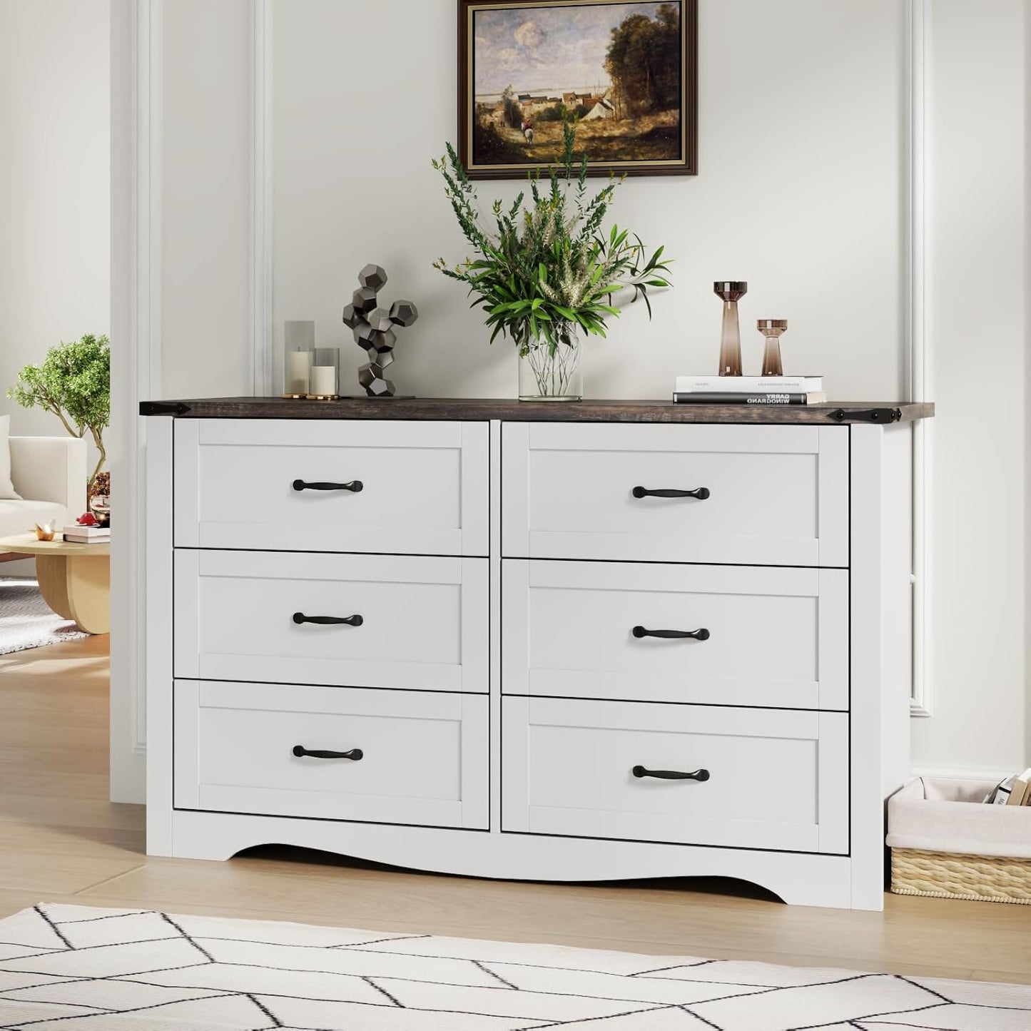 Farmhouse Dresser for Bedroom, Chest of Drawers with Natural Texture, Accent Storage Cabinet for Closet