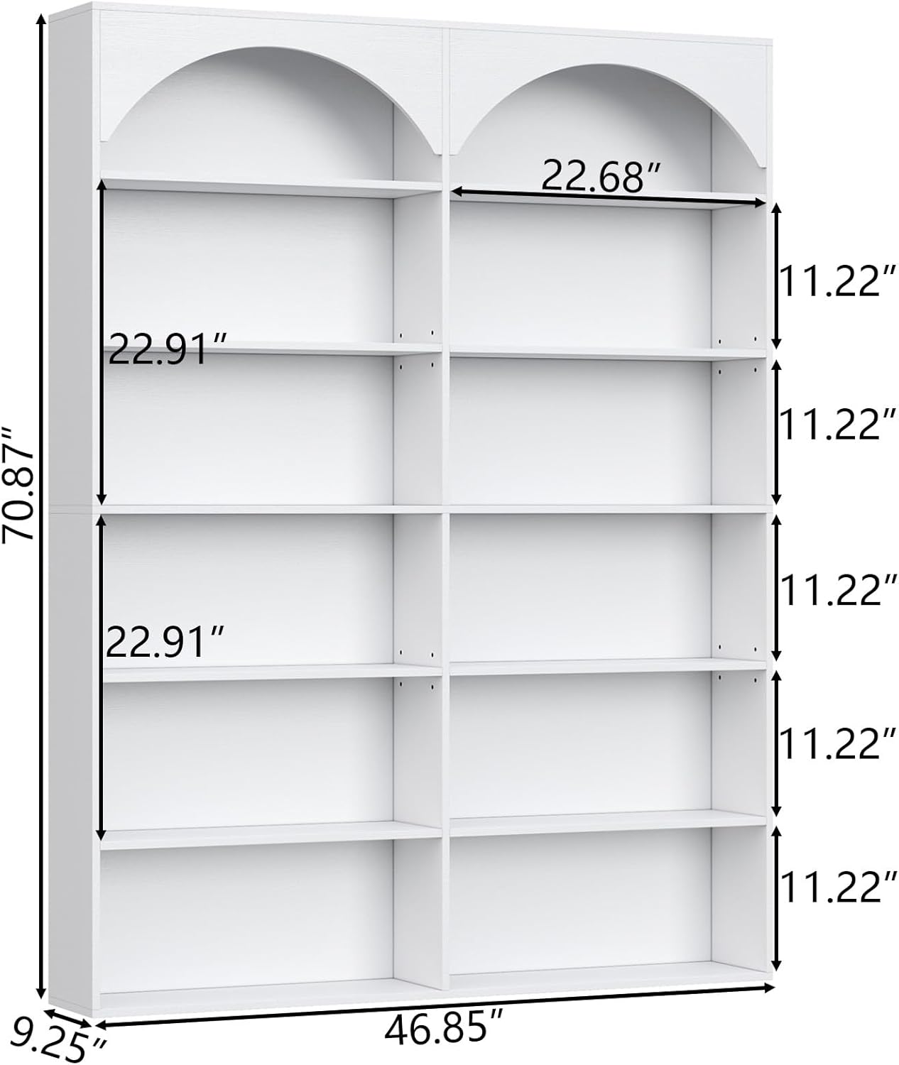 70.8’’ Tall Bookshelf and Bookcase of 2 pcs, 7-Tier Double Wide Bookcase Modern Large Open Display Shelves with Curved Baffle for Home Office Living Room (White-2pcs)