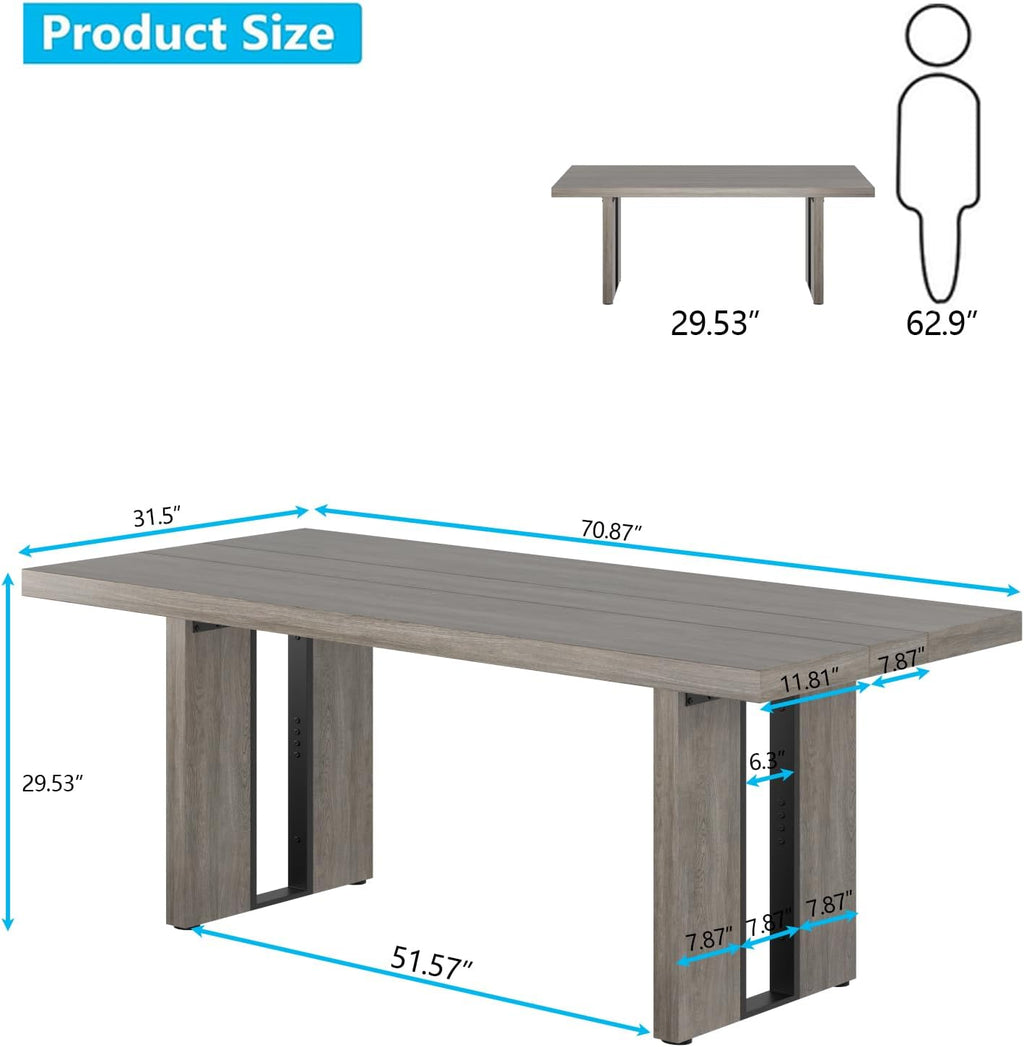 71" Large Dining Table, Rustic Farmhouse Dinner Table for 6 to 8 People, Rectangular Thick Kitchen Table with Heavy Duty Legs for Dining Room (Rustic Gray)