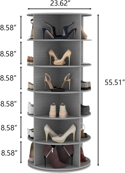 Rotating Shoe Rack, 6-Tier Spinning Shoe Tower, Free Standing 360°Revolving Shoe Storage Organizer Lazy Susan Shoe Rack for Entryway Living Room Hallway