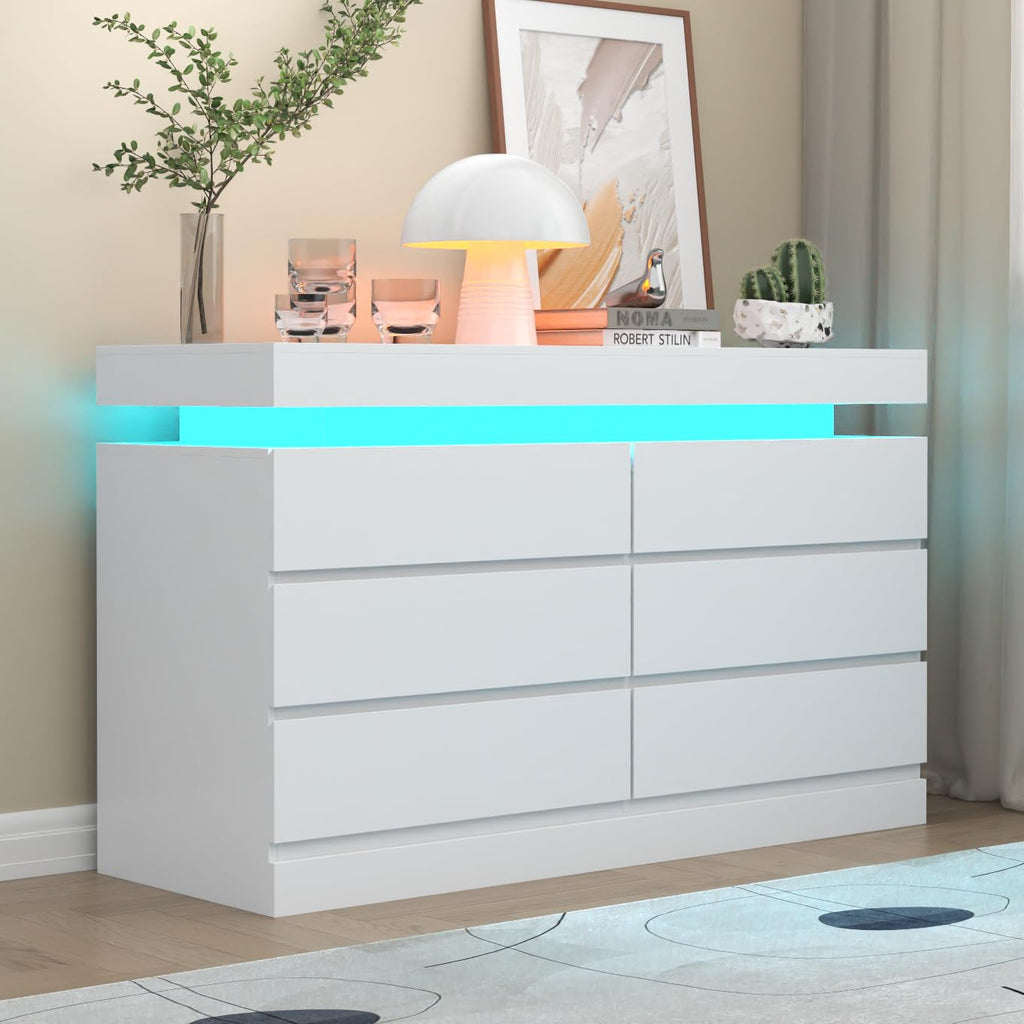 Gyfimoie 8 Drawer Dresser with Power Outlet, Modern Dresser with LED Light