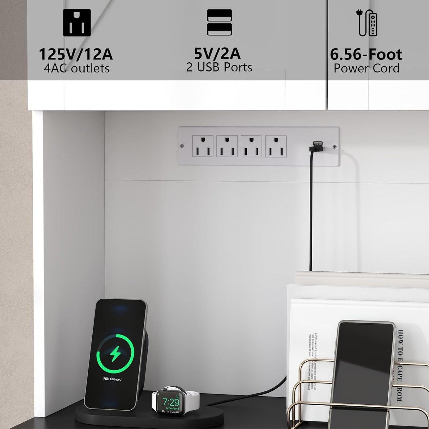 71’’ Farmhouse Kitchen Pantry Cabinet, Tall Storage Cabinet with Power Outlet, Freestanding Hutch with Drawer, 4 Adjustable Shelf & 6 Doors for Kitchen Living Room (White)