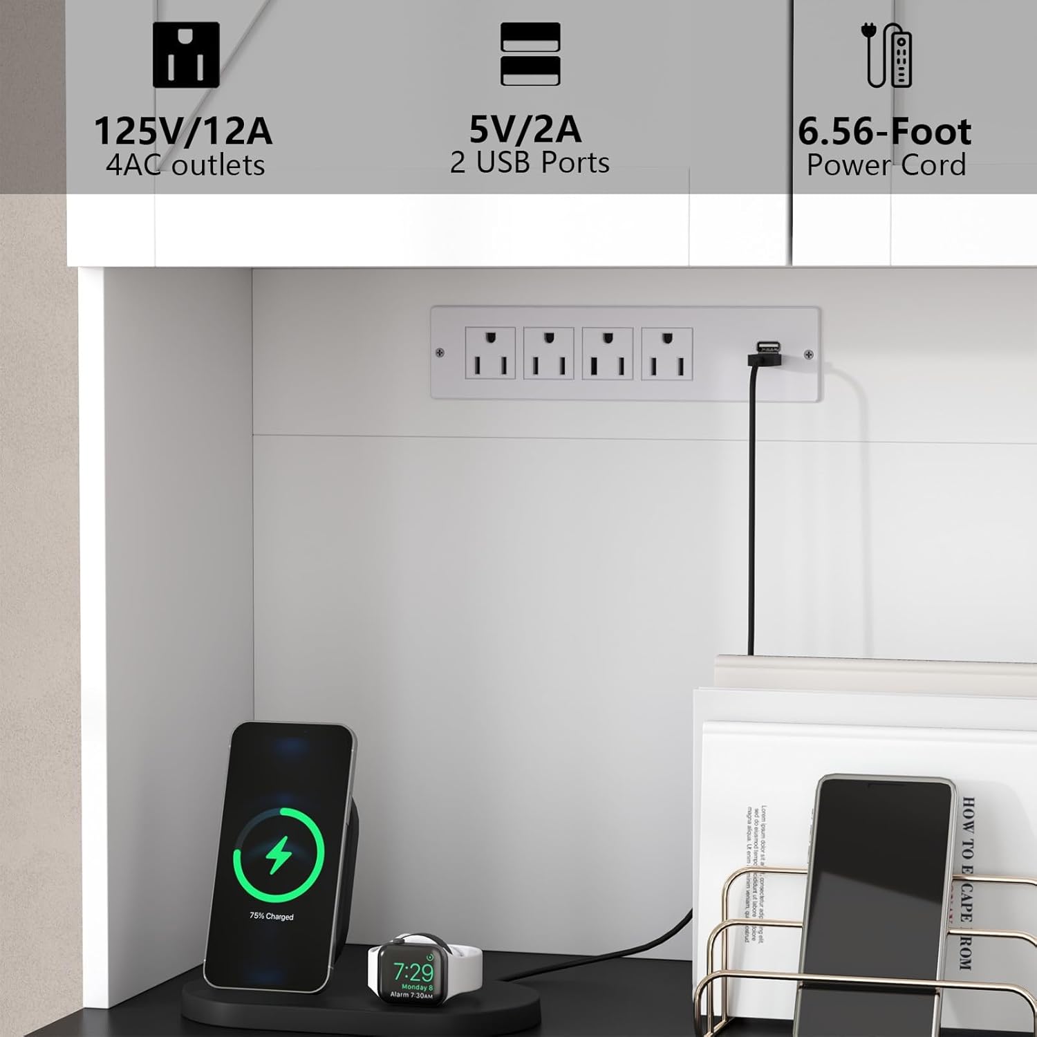 71’’ Farmhouse Kitchen Pantry Cabinet, Tall Storage Cabinet with Power Outlet, Freestanding Hutch with Drawer, 4 Adjustable Shelf & 6 Doors for Kitchen Living Room (White)