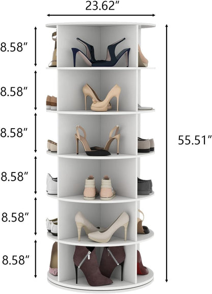 Rotating Shoe Rack, 6-Tier Spinning Shoe Tower, Free Standing 360°Revolving Shoe Storage Organizer Lazy Susan Shoe Rack for Entryway Living Room Hallway