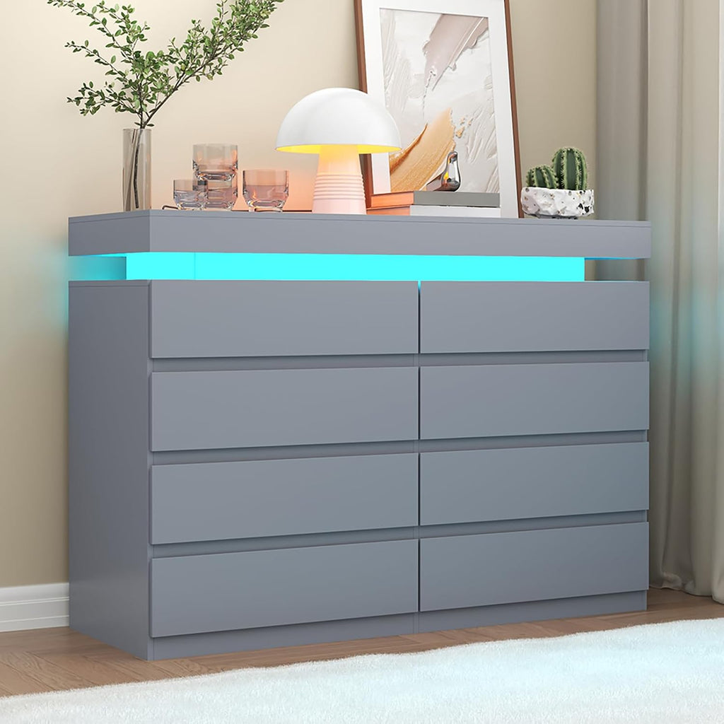 Gyfimoie 8 Drawer Dresser with Power Outlet, Modern Dresser with LED Light