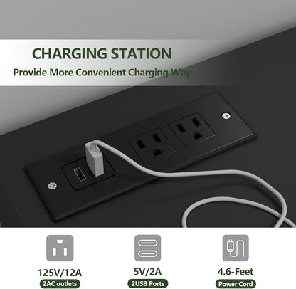 9 Drawers Dresser with Power Outlet, LED Large Dressers Chest with Handle Free Drawers, Modern Long Dressers Storage Cabinet for Closet Living Room (Black)