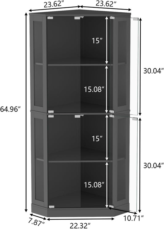 Corner Display Cabinet with Multi-Color LED Lights, Modern Curio Cabinet with Glass Doors, 4 Tier Glass Display Case for Toys, Books & Other Collectibles