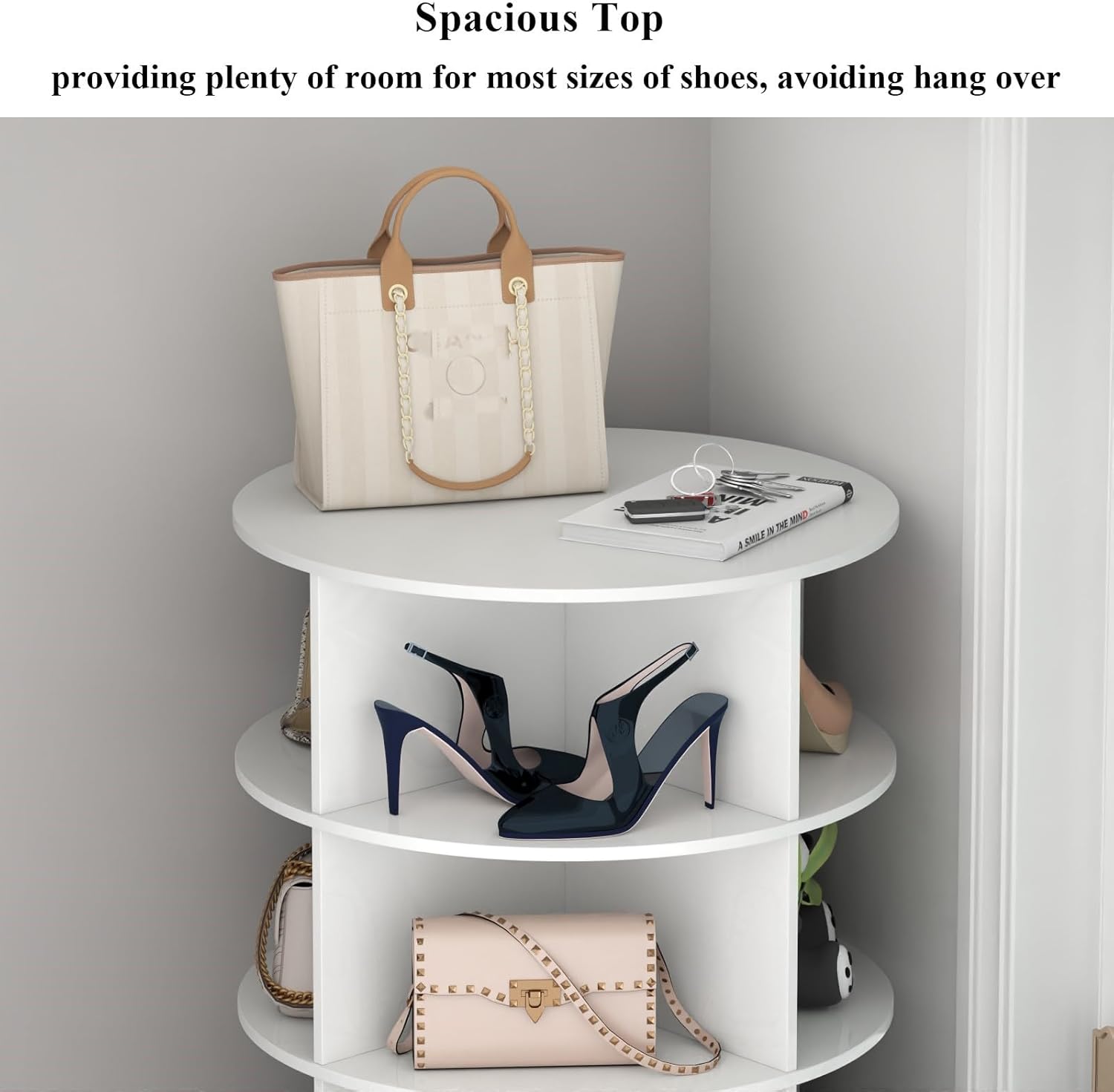 Rotating Shoe Rack, 6-Tier Spinning Shoe Tower, Free Standing 360°Revolving Shoe Storage Organizer Lazy Susan Shoe Rack for Entryway Living Room Hallway
