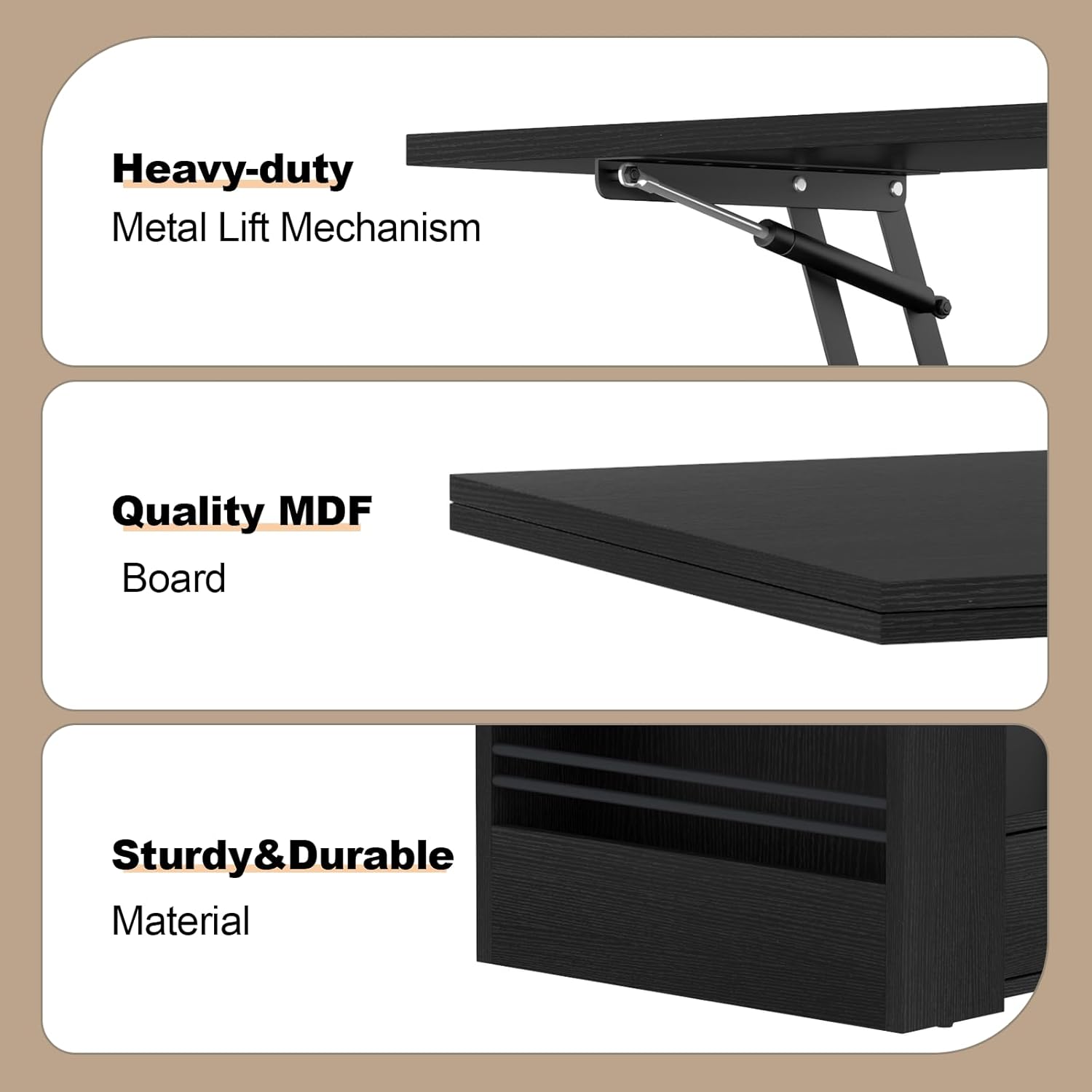 Lift Top Coffee Table, 4 in 1 Multi-Function Coffee Table with Storage Shelf and Hidden Compartment, Center Table with Large Drawers, Converts to Dining Table for Living Room, Home Office (Black)