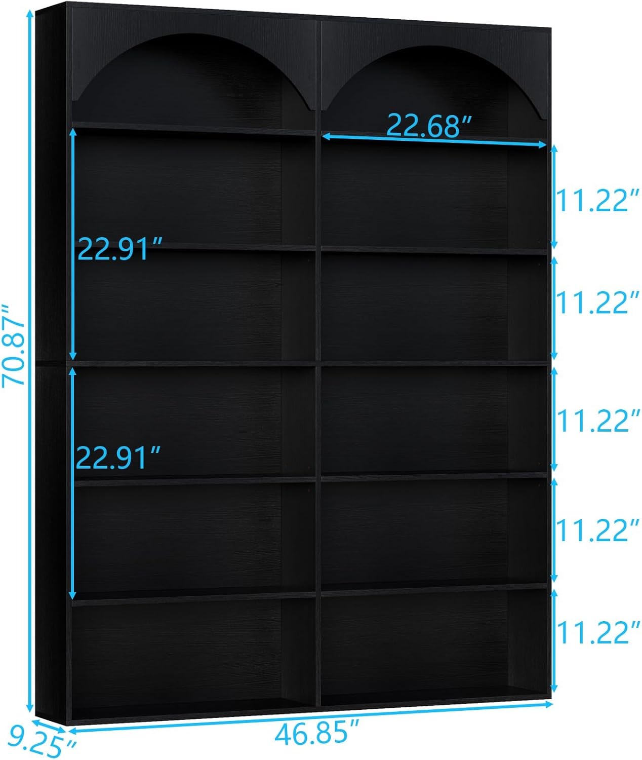 70.8’’ Tall Bookshelf and Bookcase, 7-Tier Double Wide Bookcase Modern Large Open Display Shelves with Curved Baffle for Home Office Living Room (Black)