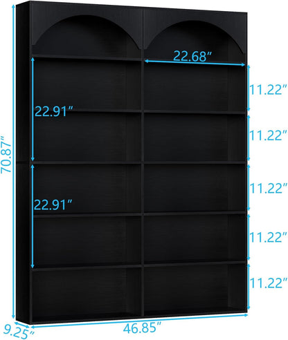 70.8’’ Tall Bookshelf and Bookcase, 7-Tier Double Wide Bookcase Modern Large Open Display Shelves with Curved Baffle for Home Office Living Room (Black)