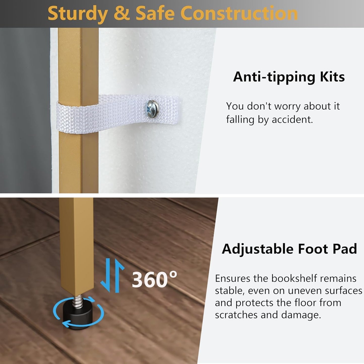 Lux Etagere 8-Tier Open Shelf Bookcase – 70.87" H x 31.5" L, Modern Metal Frame with Gold Finish & White Shelves, Tall Storage Display for Bedroom, Home Office & Living Room (Gold)