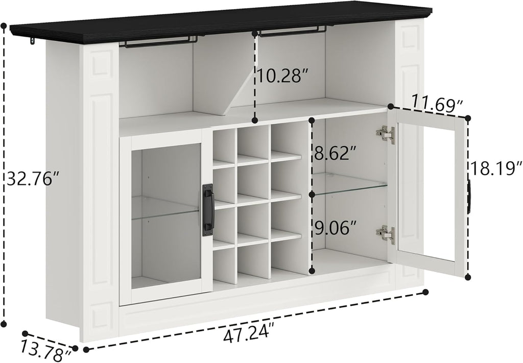 Wine Bar Cabinet with LED Light, Kitchen Coffee Bar Cabinet with Glass Rack and Removable Wine Racks, Liquor Cabinet with Glass Door, Home Bar with Storage for Dining Room, Living Room