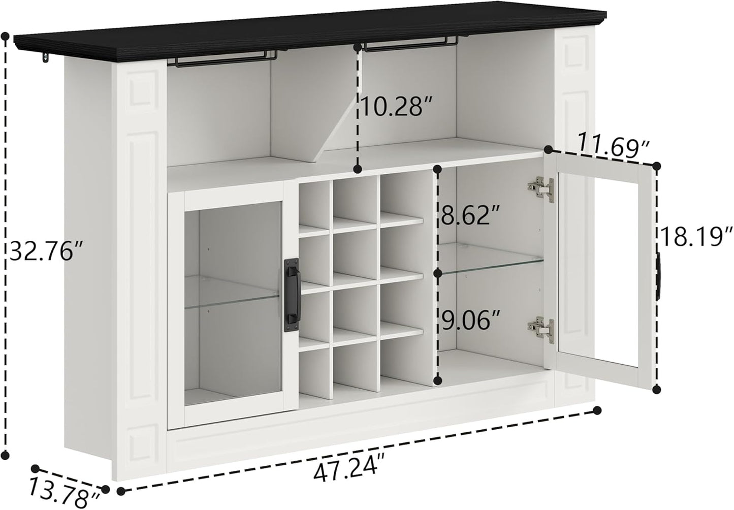 Wine Bar Cabinet with LED Light, Kitchen Coffee Bar Cabinet with Glass Rack and Removable Wine Racks, Liquor Cabinet with Glass Door, Home Bar with Storage for Dining Room, Living Room