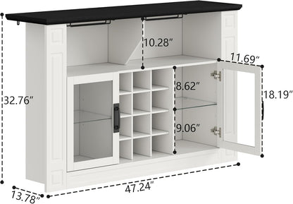 Wine Bar Cabinet with LED Light, Kitchen Coffee Bar Cabinet with Glass Rack and Removable Wine Racks, Liquor Cabinet with Glass Door, Home Bar with Storage for Dining Room, Living Room