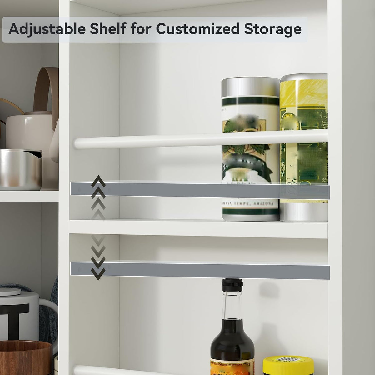 Corner Cabinet, Freestanding Kitchen Pantry Storage Cabinet, White Fluted