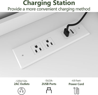 Extra Large 6 Drawer Dresser with 12 Compartments, Dresser with Power Outlet & LED Light, Modern Chest of Drawers, Double Wide Drawer Organizer Cabinet for Bedroom, Living Room, Entryway (White)