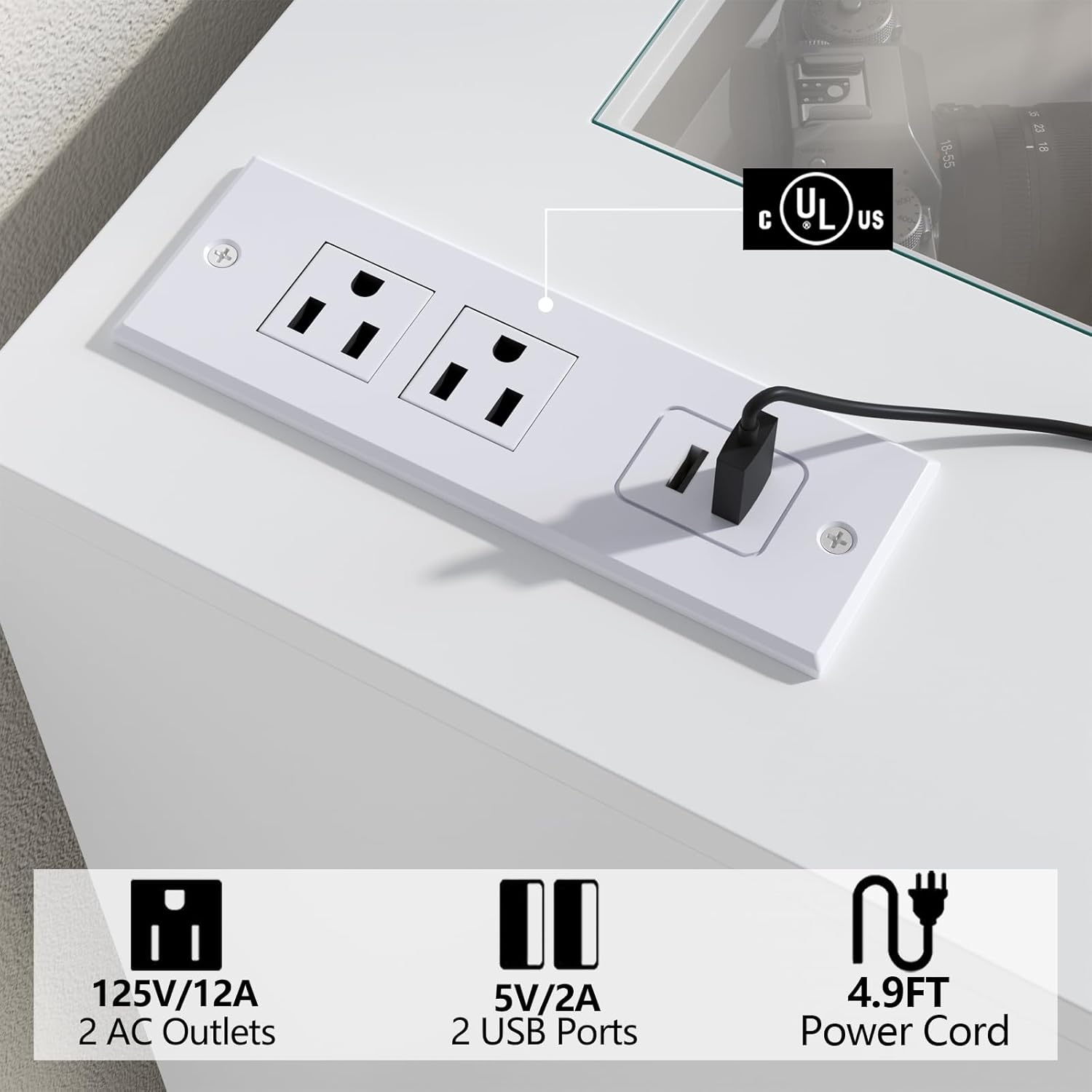 8 Drawer Dresser with Power Outlet, White Dresser for Bedroom Chest of Drawer with Glass Top & LED Light, Modern Double Wide Drawer Organizer Cabinet for Living Room (White)