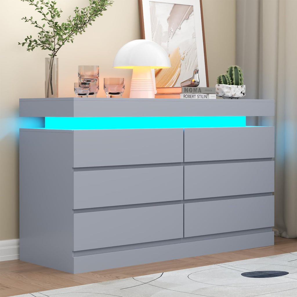Gyfimoie 8 Drawer Dresser with Power Outlet, Modern Dresser with LED Light