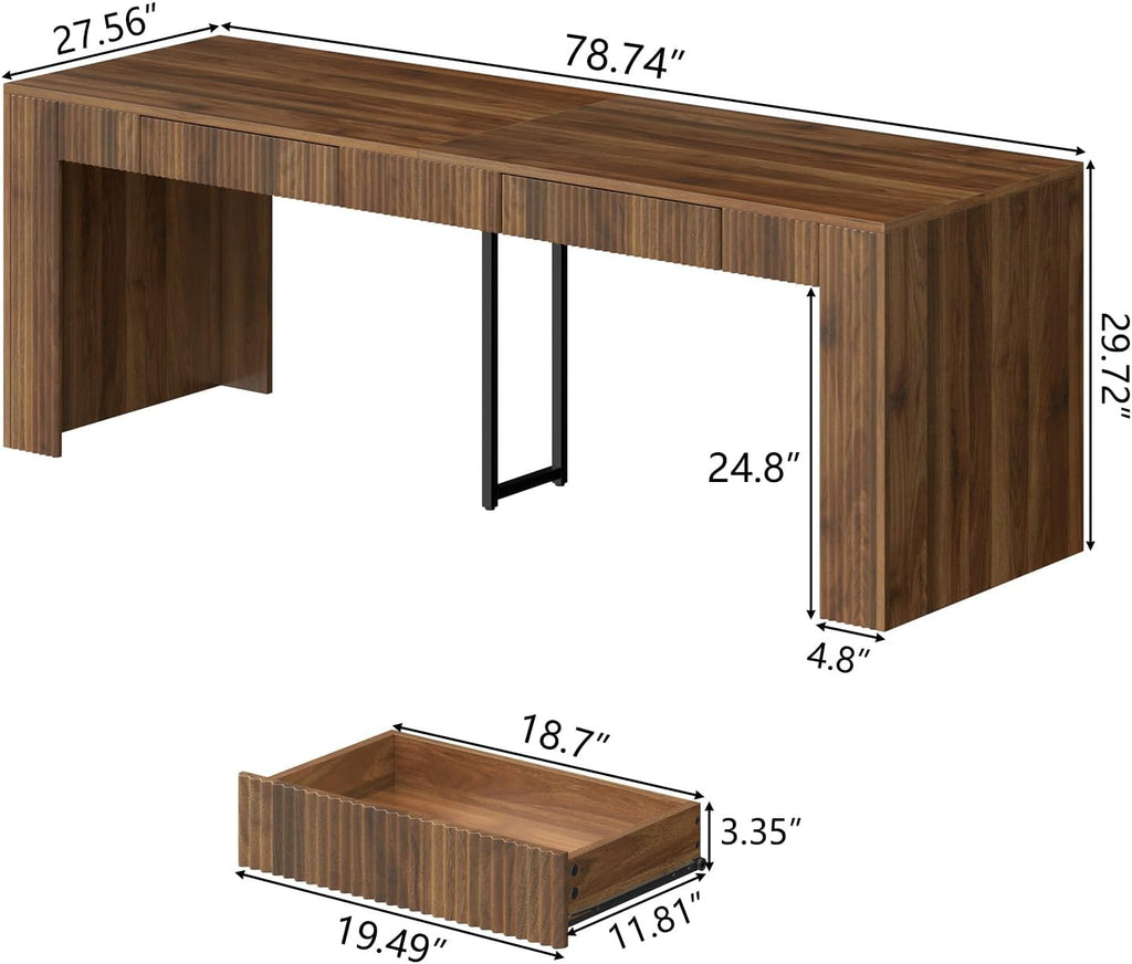 78.74" Executive Desk, Large Office Desk with 2 Drawer, Farmhouse Wooden Computer Desk Writing Table Conference Workstation Table for Office, Study, Dark Brown