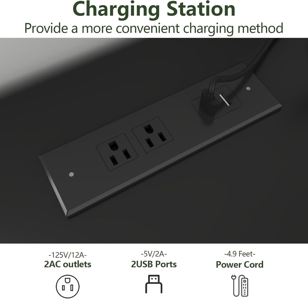 6 Drawer Dresser with Power Outlet, Dresser with LED Light, Modern Chest of Drawers for Closet, Double Wide Drawer Organizer Cabinet for Bedroom, Living Room (Black, 6 Drawers)