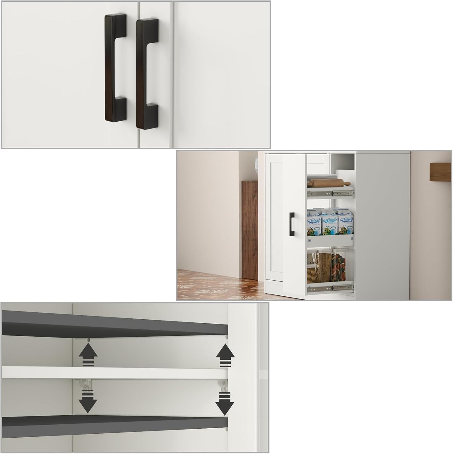 68" Tall Kitchen Pantry Cabinet with Side Drawer, Kitchen Pantry Storage Cabinet with Glass Door,Freestanding Food Hutch with Microwave Stand for Dining Room (White)