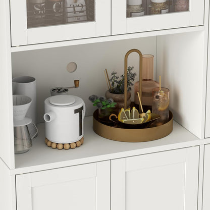 68" Tall Kitchen Pantry Cabinet with Side Drawer, Kitchen Pantry Storage Cabinet with Glass Door,Freestanding Food Hutch with Microwave Stand for Dining Room (White)