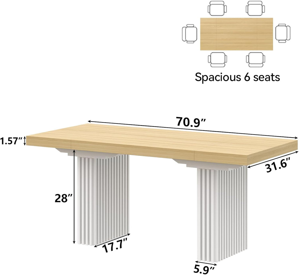 71" Large Dining Table for 6-8,Wood Dining Room Tables with Strip Base,Modern Rectangle Kitchen Table with Heavy Duty Legs for Kitchen, Dining Room (Natural)