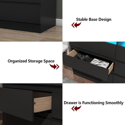 9 Drawers Dresser with Power Outlet, LED Large Dressers Chest with Handle Free Drawers, Modern Long Dressers Storage Cabinet for Closet Living Room (Black)