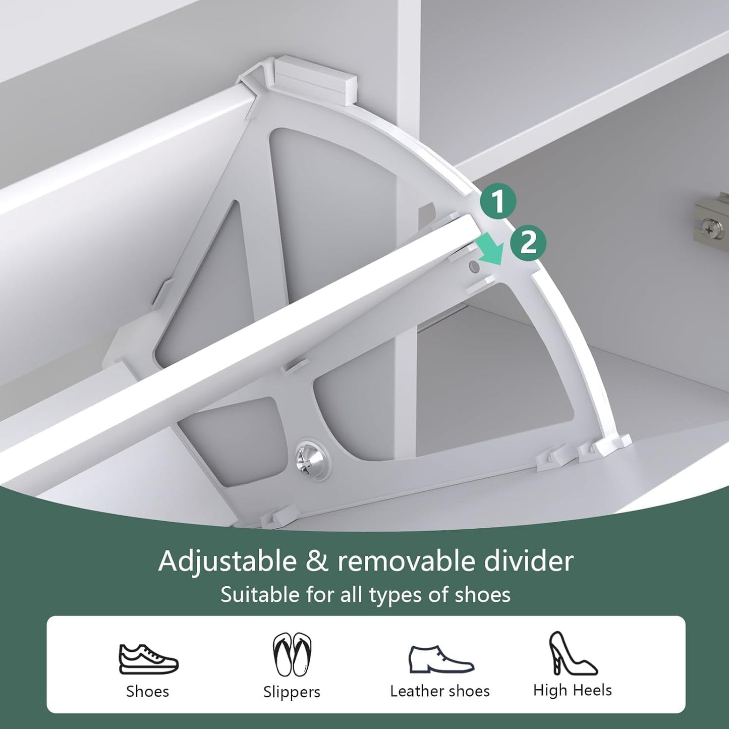 Shoe Cabinet with 3 Flip Drawers & Side Cabinet and Adjustable Shelves, Narrow Entryway Hidden Shoe Rack with Doors, Hallway Organizer (White)