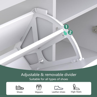 Shoe Cabinet with 3 Flip Drawers & Side Cabinet and Adjustable Shelves, Narrow Entryway Hidden Shoe Rack with Doors, Hallway Organizer (White)