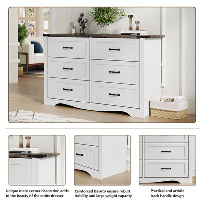 Farmhouse Dresser for Bedroom, Chest of Drawers with Natural Texture, Accent Storage Cabinet for Closet
