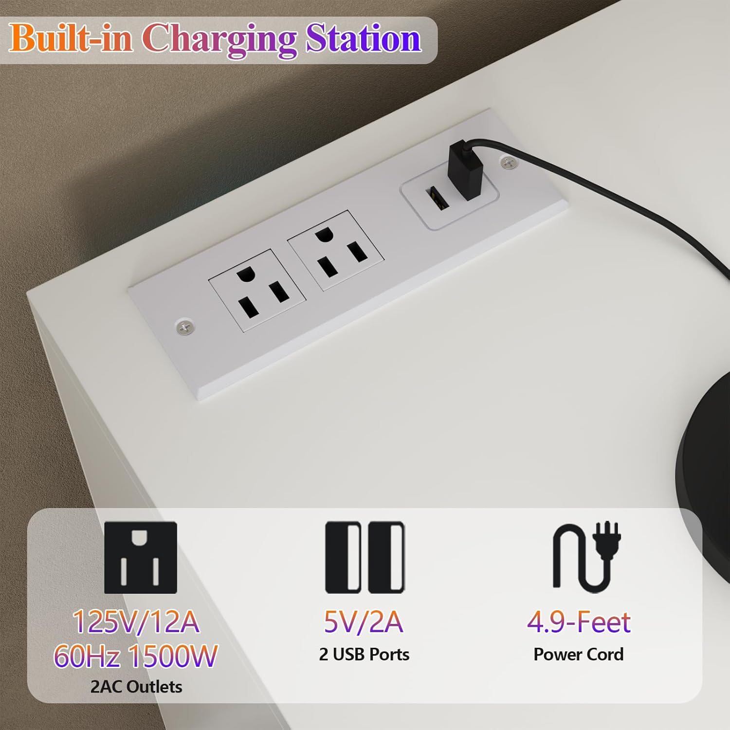 White Dresser for Bedroom with 6 Drawers, Chest of Drawers with Led Lights&Charging Station, 63" Long Dresser with 7 Open Cubbies, Storage Drawers for Living Room, Closet, Hallway (White)