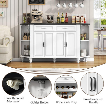 Buffet Cabinet with Storage, Farmhouse Kitchen Sideboard Cabinet with Solid Wood Legs Coffee Bar Storage with Glass Door Side Shelves for Kitchen, Dining Room, Entryway