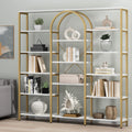 Triple Wide Gold Bookshelf, 70.87" W x 71.34" H Large Modern Etagere Bookcase, Tall Display Shelf with 13-Tier Open Shelves, Freestanding Staggered Storage Shelf for Home Office (White/Gold)
