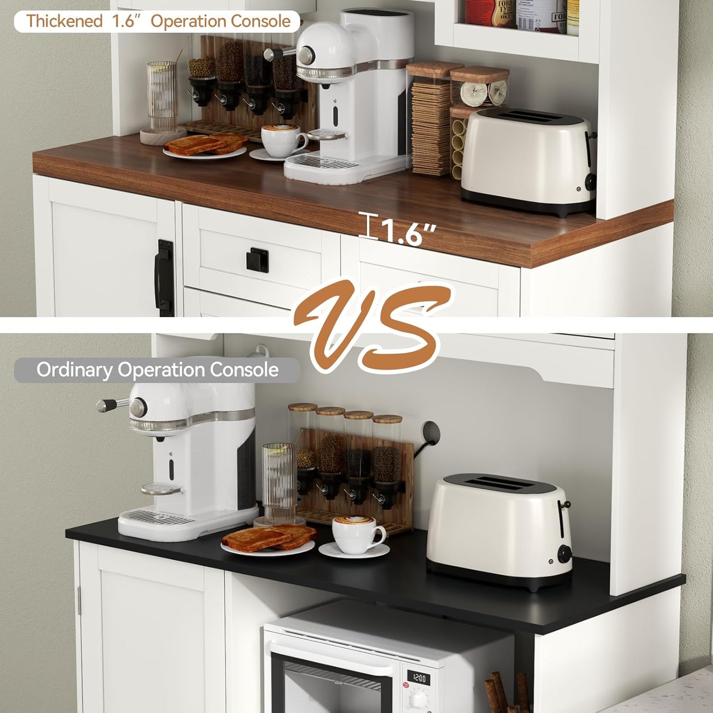 60" Tall Farmhouse Kitchen Pantry Storage Cabinet,Kitchen Hutch with Microwave Stand,Freestanding Buffet Pantry Cabinet with Glass Door and Adjustable Shelves for Dining Room (White)