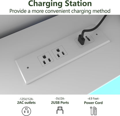 6 Drawer Dresser for Bedroom with Charging Station, Dresser with LED Light, Chest of Drawers for Closet, Modern Dressers with Open Storage Cubby, Double Wide Dressers (White, 6 Drawers)