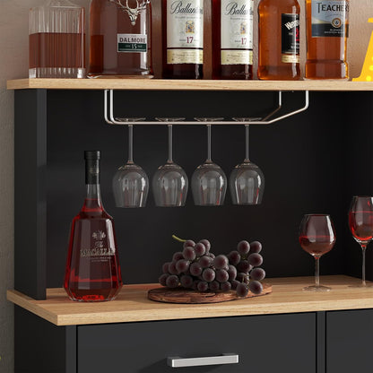 Buffet Cabinets with 3 Drawers, Farmhouse Sideboard Storage Cabinet with Goblet Holder, Large Coffee Bar with 3 Doors, Wood Buffet Table with Adjustable Shelf for Kitchen, Dining Room