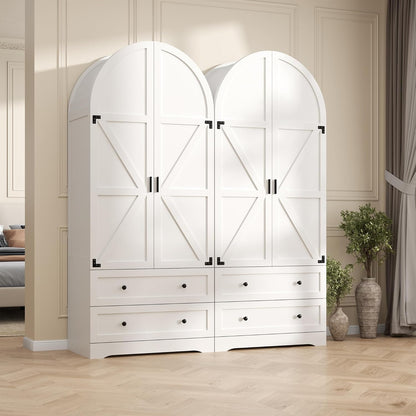 74.8" White Armoire Wardrobe Closet with 2 Drawers and 2 Doors, Tall Bedroom Freestanding Armoire Storage Cabinet with Shelves, Wood Large Wardrobe Combination for Hanging Clothes (White)