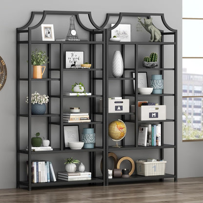8-Tier Open Shelf Bookcase, 70.87"H x 31.5"L Lux Etagere Bookshelf, Modern Display Shelf with Black Metal Frame & Shelves,Tall Storage Display for Bedroom, Home Office & Living Room (Black)
