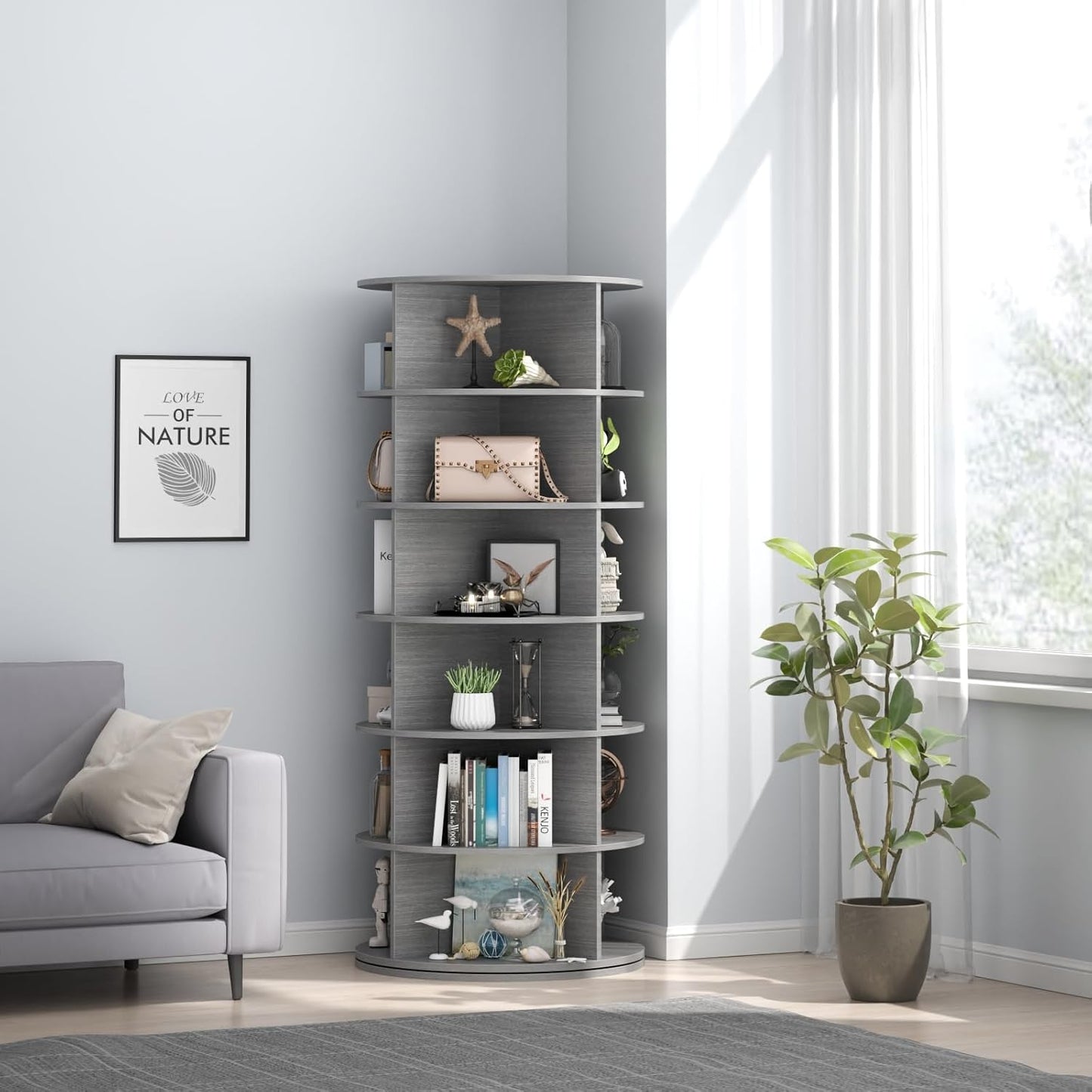 Rotating Shoe Rack, 6-Tier Spinning Shoe Tower, Free Standing 360°Revolving Shoe Storage Organizer Lazy Susan Shoe Rack for Entryway Living Room Hallway